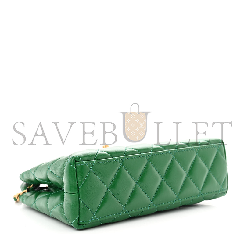 Ch*el shiny calfskin quilted nano kelly shopper green as4416 (19*13*7cm)